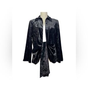 Mishca Black Velvet Jacket Women’s Size Large Collared Tie Front Long Sleeve